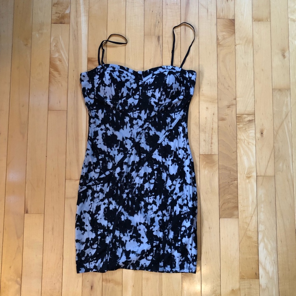 Forplay Black and Gray Pattern Corset Bodycon Mini Dress Y2K Vintage